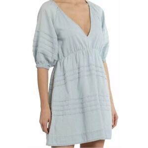 7 For All Mankind Chambray Denim Babydoll Dress Tiered‎ Tie Back M Festival Boho